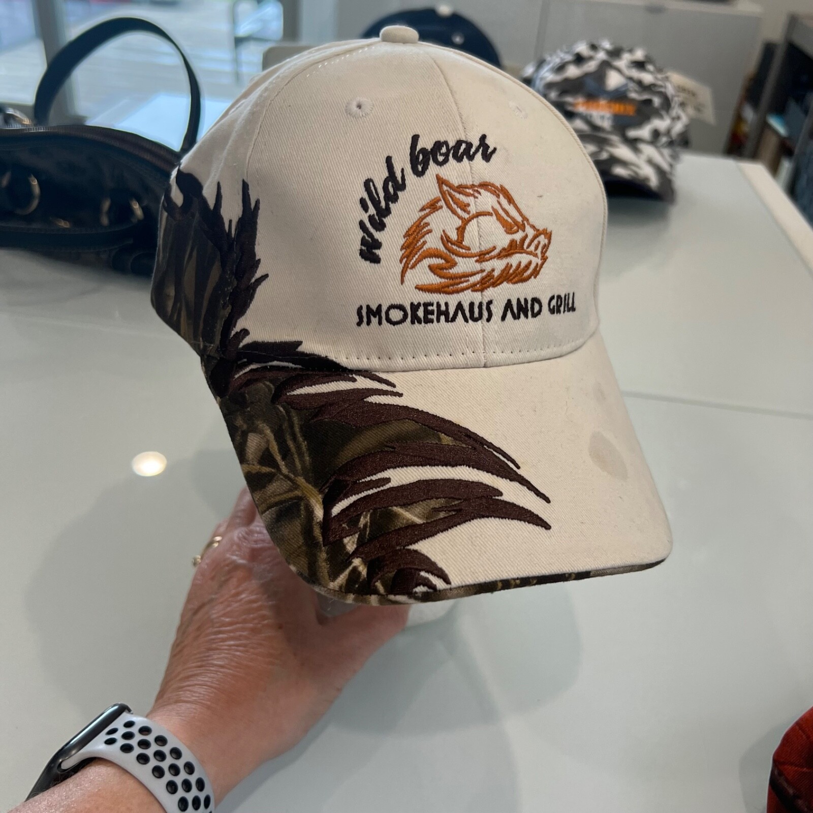 Wild Boar Smokehouse Grill Lt Tan Gold Brown Camouflage Hat Cap  Hook Loop
