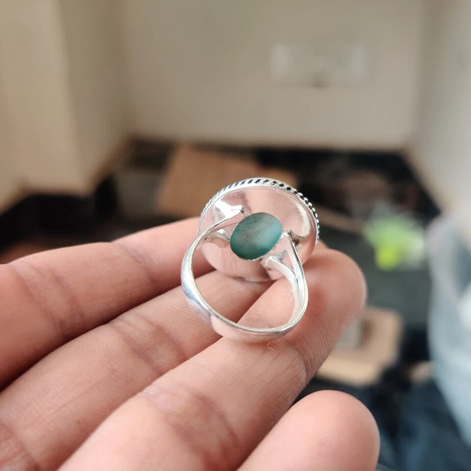 Larimar Gemstone Ring 925 Sterling Silver Pretty Ring Designer Ring All Size MK*