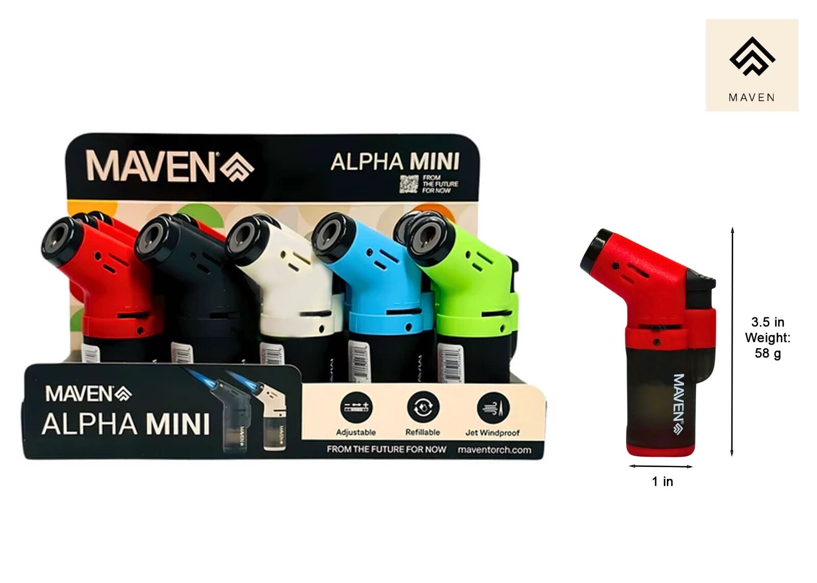Maven Alpha Mini  Single Flame Torch Lighter - Assorted