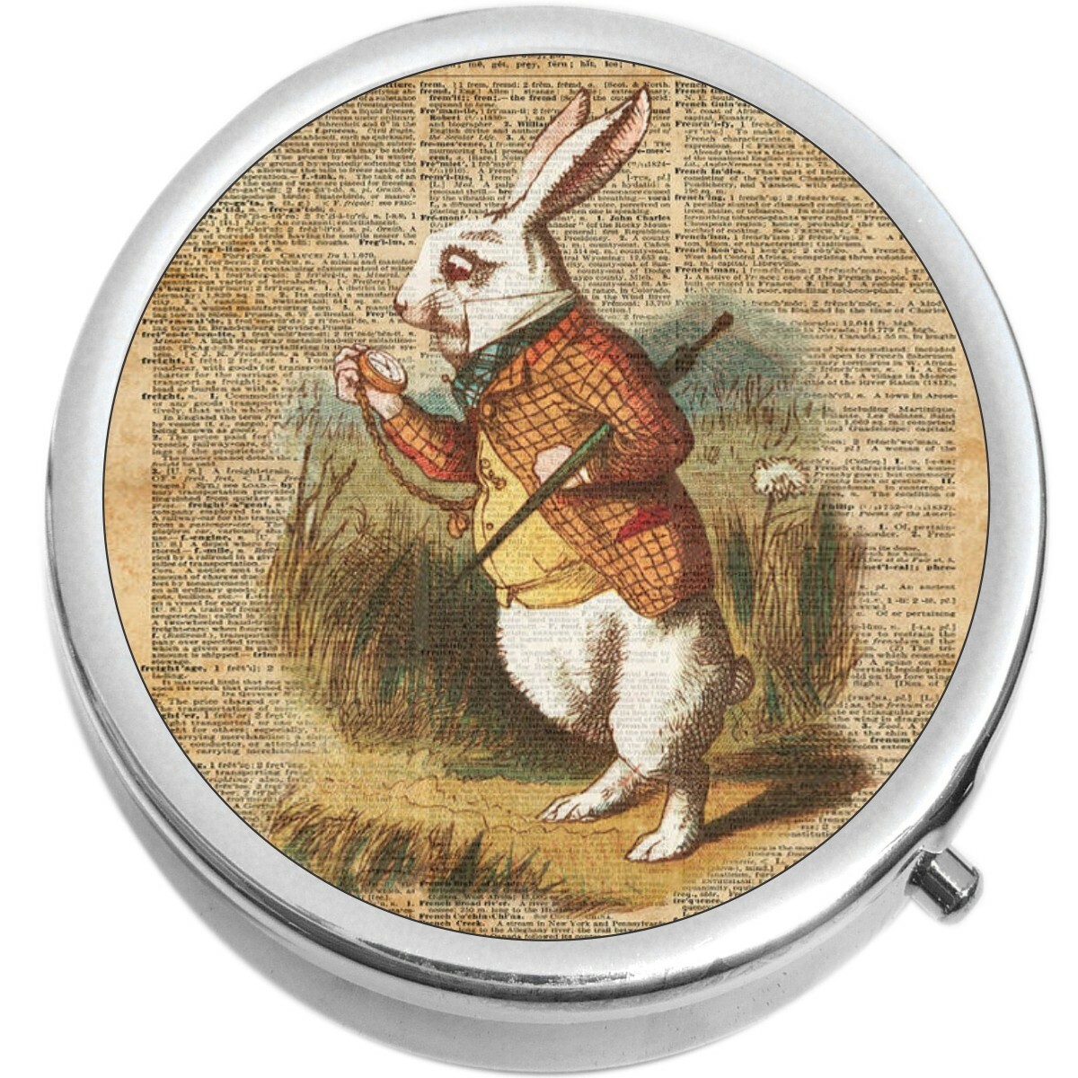 Vintage White Rabbit Alice in Wonderland Medical Pill Box Medicine Pill Box