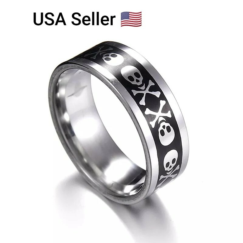 New Fashion Unisex Punk Ring Stainless Steel Simple Skull Charm Rings Round