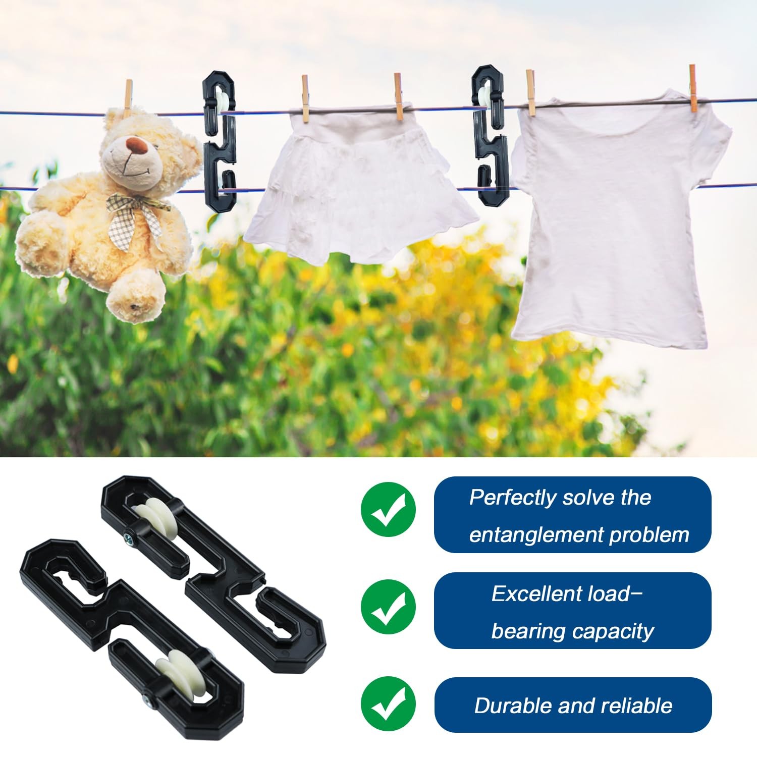 2 Pack Clothesline Spreader, Plastic Aluminum Clothesline Separator Pulley Ki...