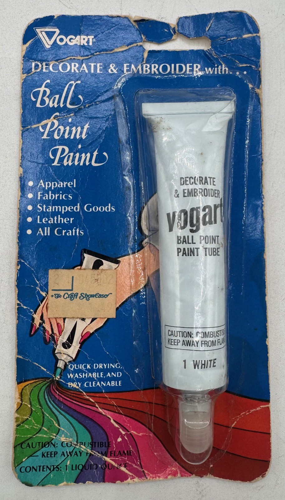 Vintage Vogart Ball Point Fabric Paint Tube White NOS Sealed USA