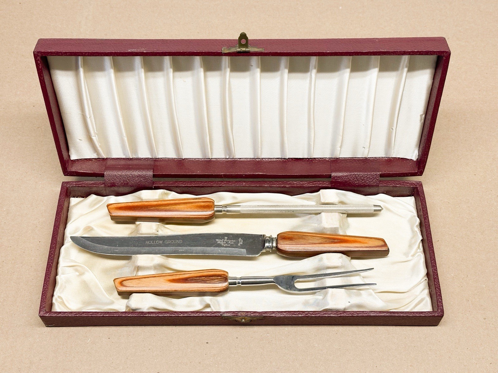 Westall Richardson Carving Set Hollow Ground Sheffield Made Layered Wood Handle