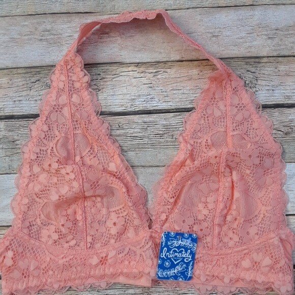 Free People Women's Small Galloon Halter Lace Bralette Lt Orange