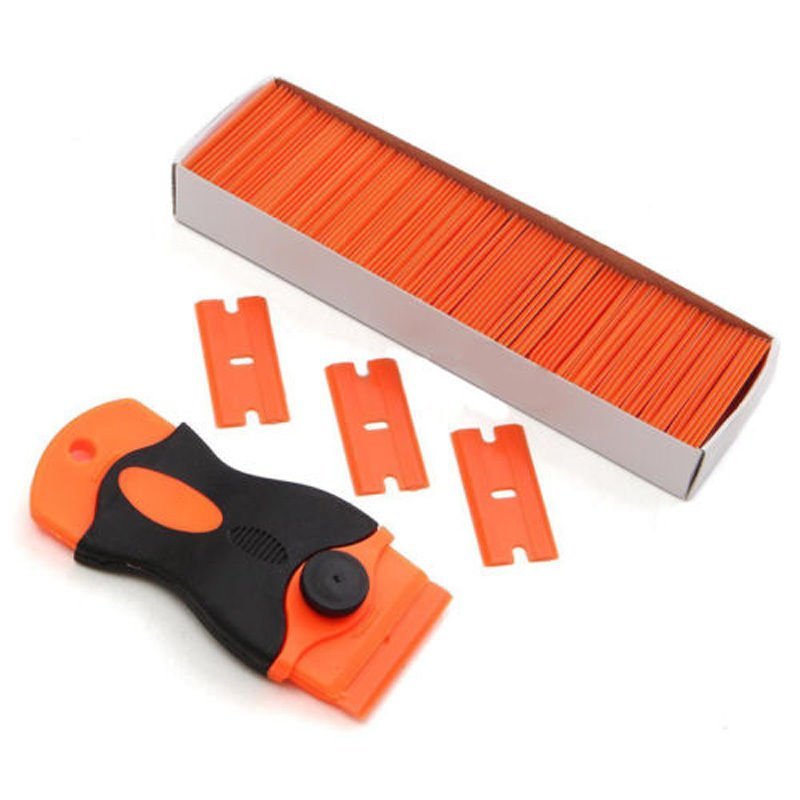 Razor Blade Scraper Removal Tool +100 1.5'' Plastic Double Edged Blades Hand Set