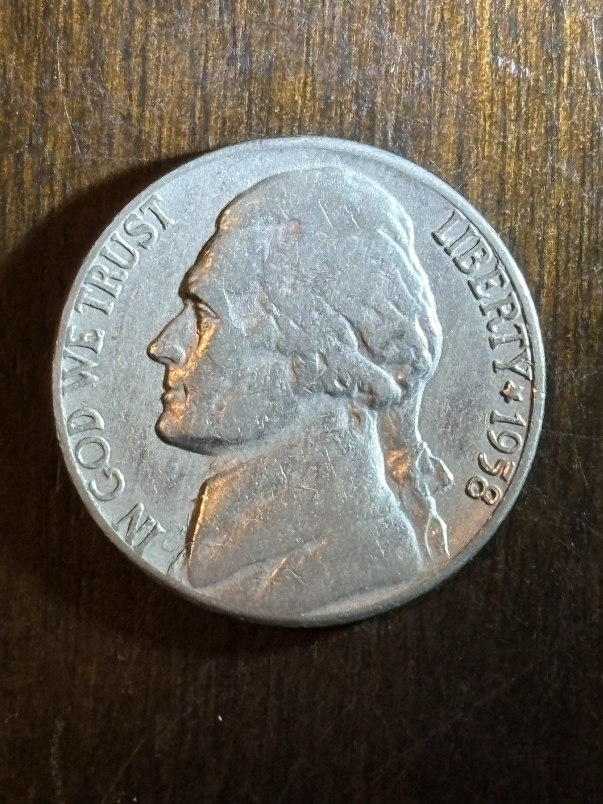 1958-D Jefferson Nickel 5c Circulated Filled In Mint Mark D/D Mint Mark
