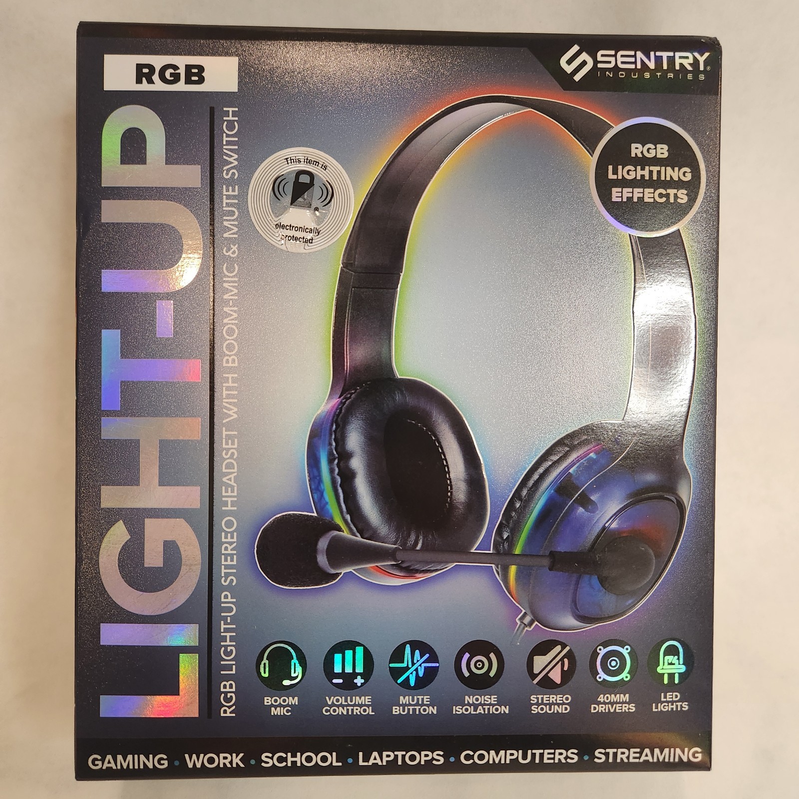 Sentry RGB Light-Up Stereo Gaming Headset w/Boom Mic Wired Over-Ear Headphone
