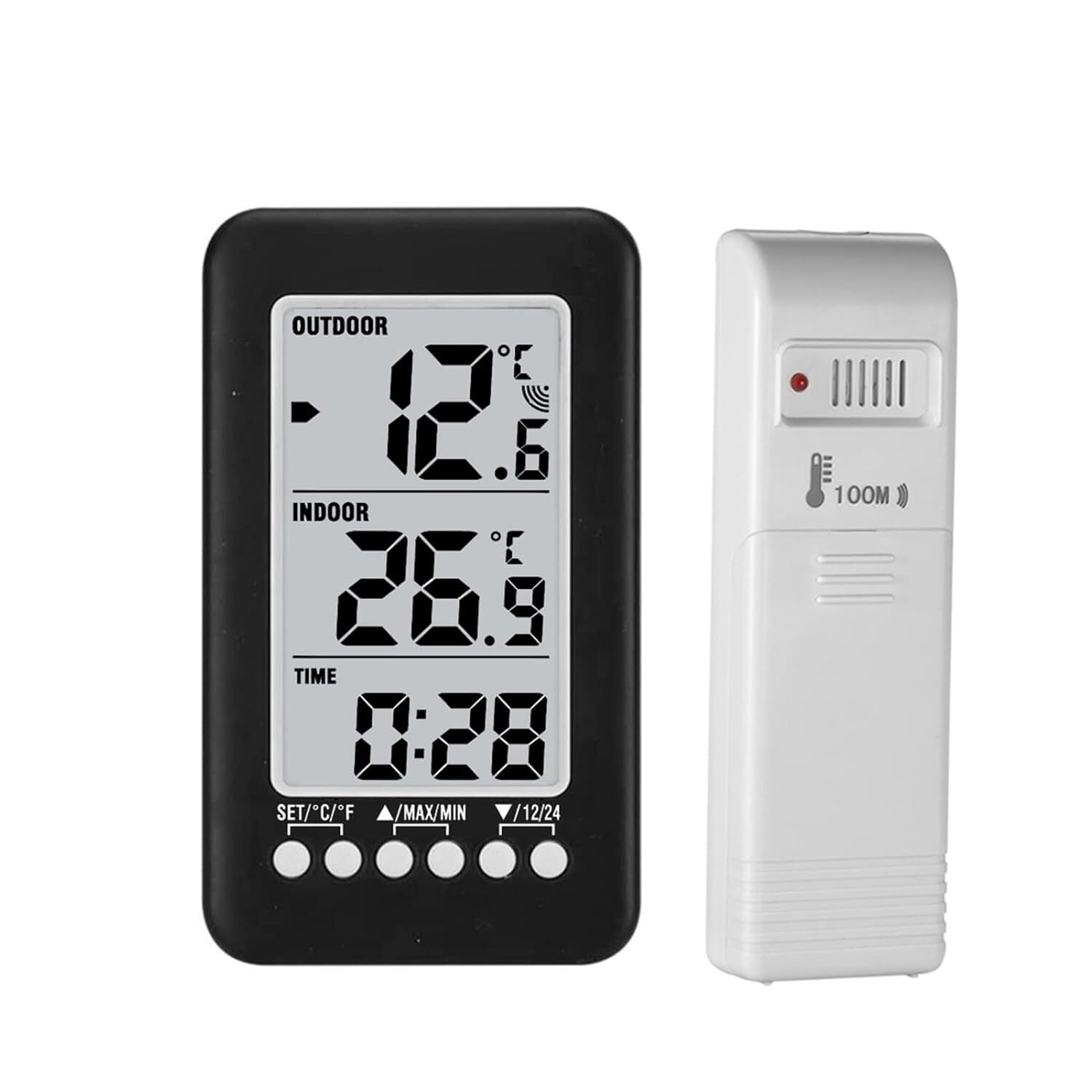 Digital Thermometer Clock Wireless Transmitter Indoor/Outdoor Temperature Meter