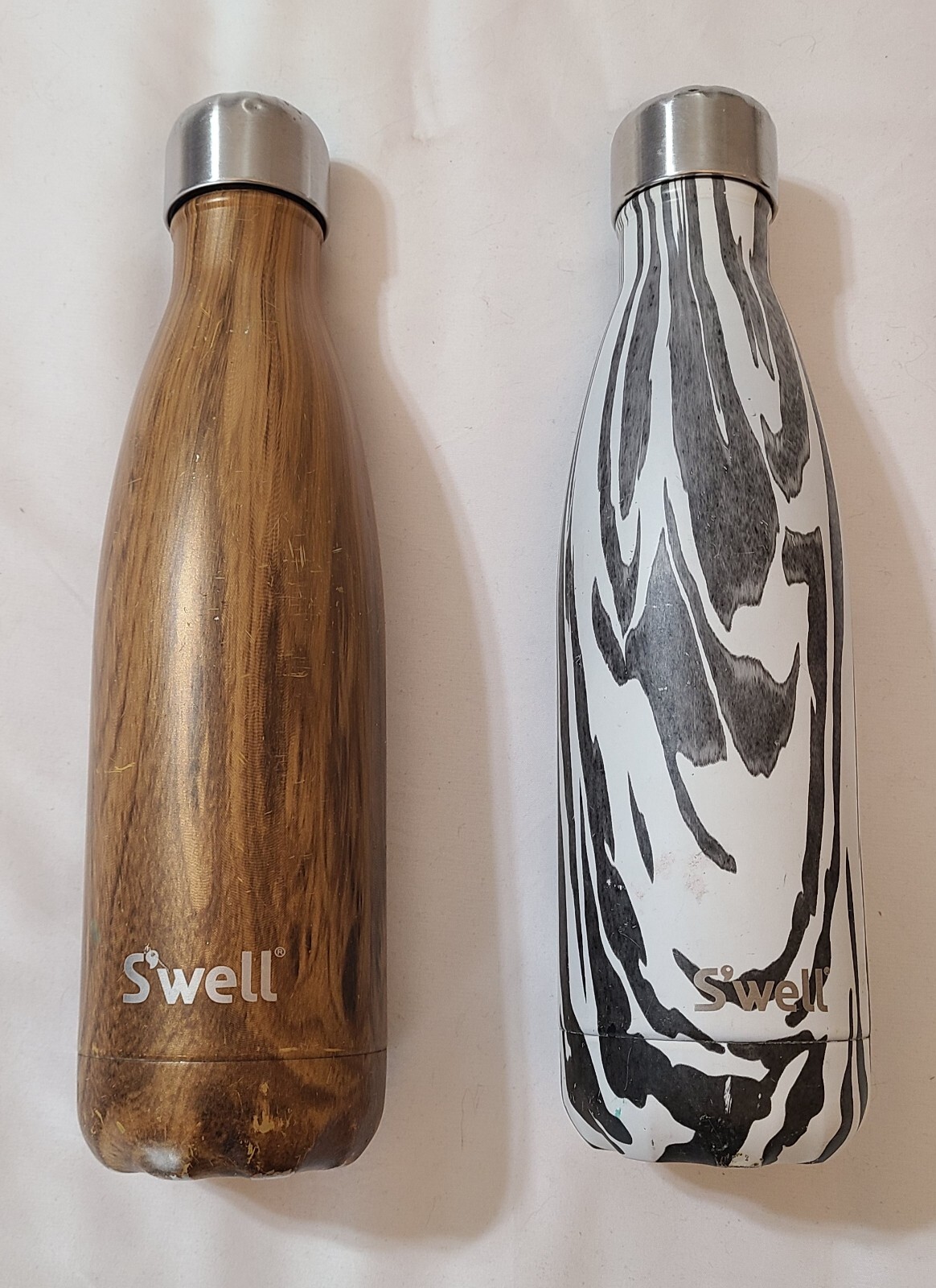2pk S'well 17oz Reusable Stainless Steel Water Bottle Wood & Zebra Pattern Swell