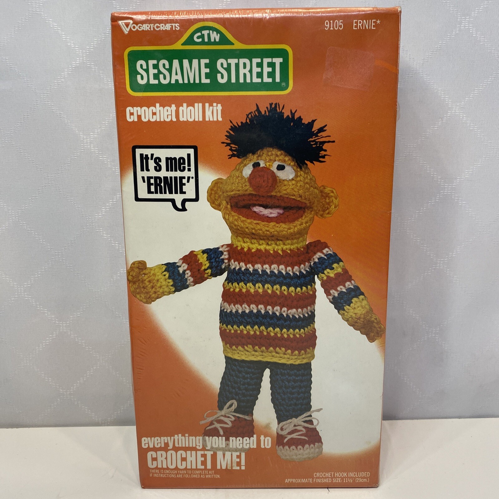 VINTAGE 1979 VOGART CRAFTS SESAME STREET IT'S ME ERNIE 9105 CROCHET DOLL KIT