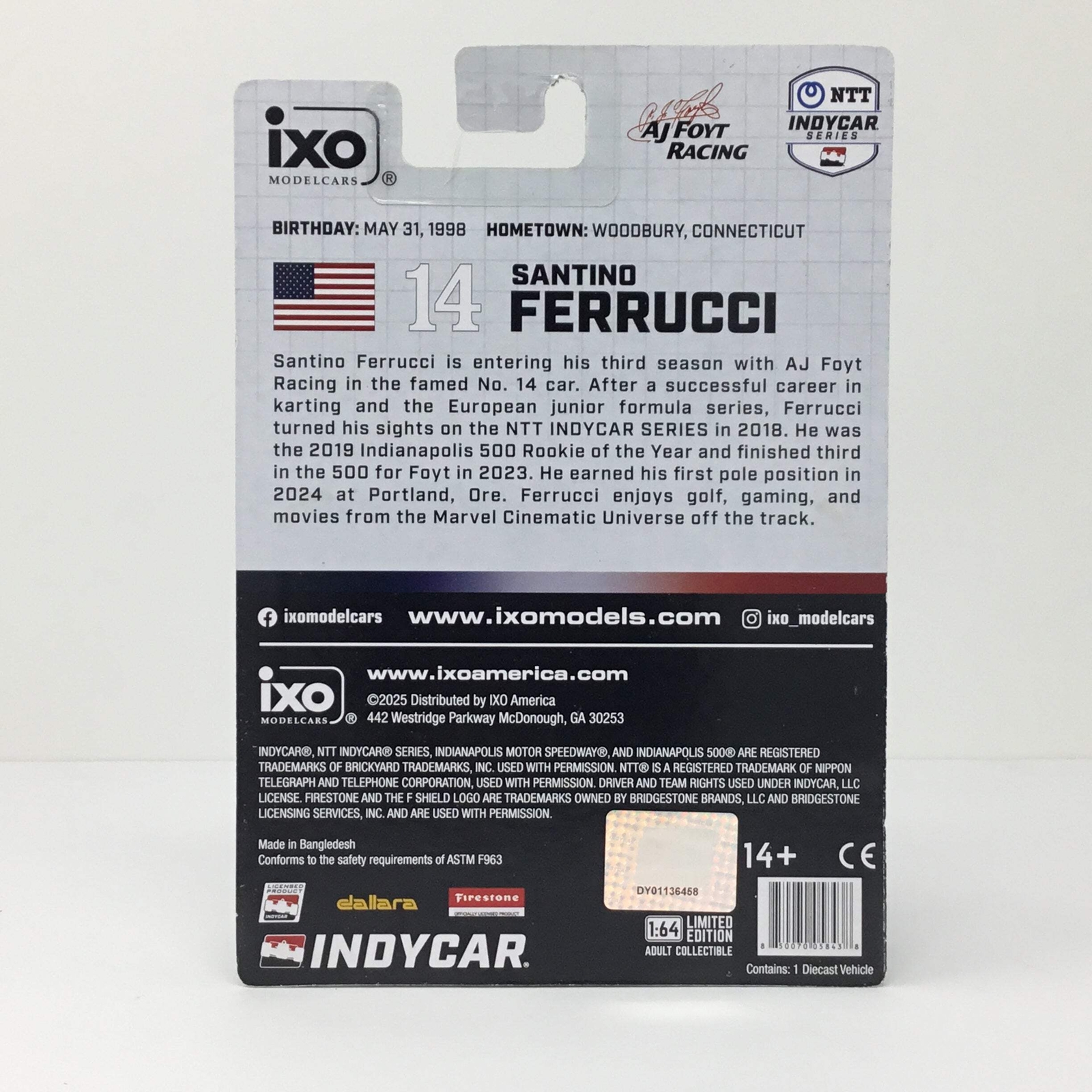 Santino Ferrucci 2025 Homes For Our Troops / AJ Foyt Racing 1:64 Diecast