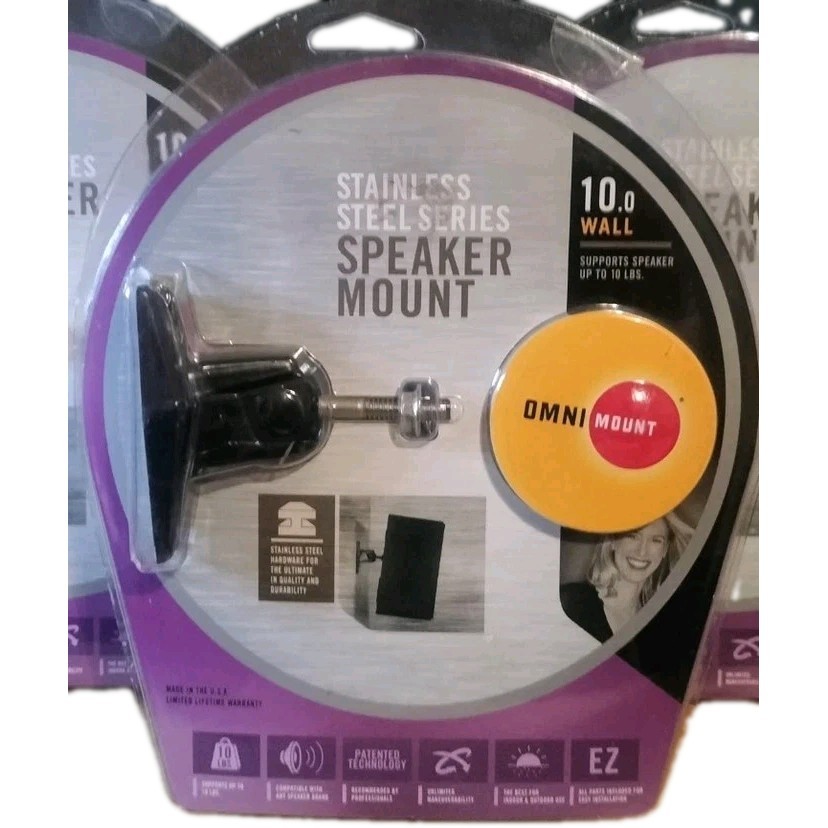 OmniMount 10.0 Wall Speaker Mounts Black Stainless Steel 10 lb New