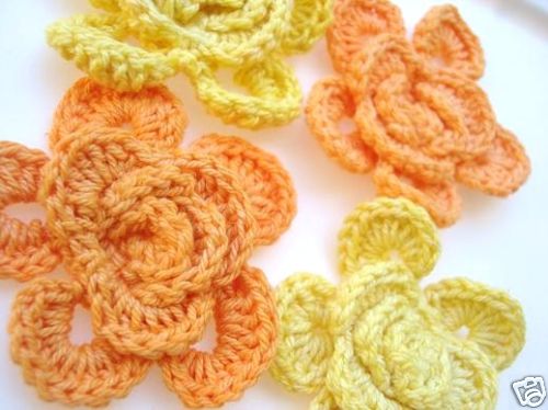 20 Hand Crochet Cotton Flower Rose 2" Trim/Yarn/Craft/Sewing C2-Yellow/Orange