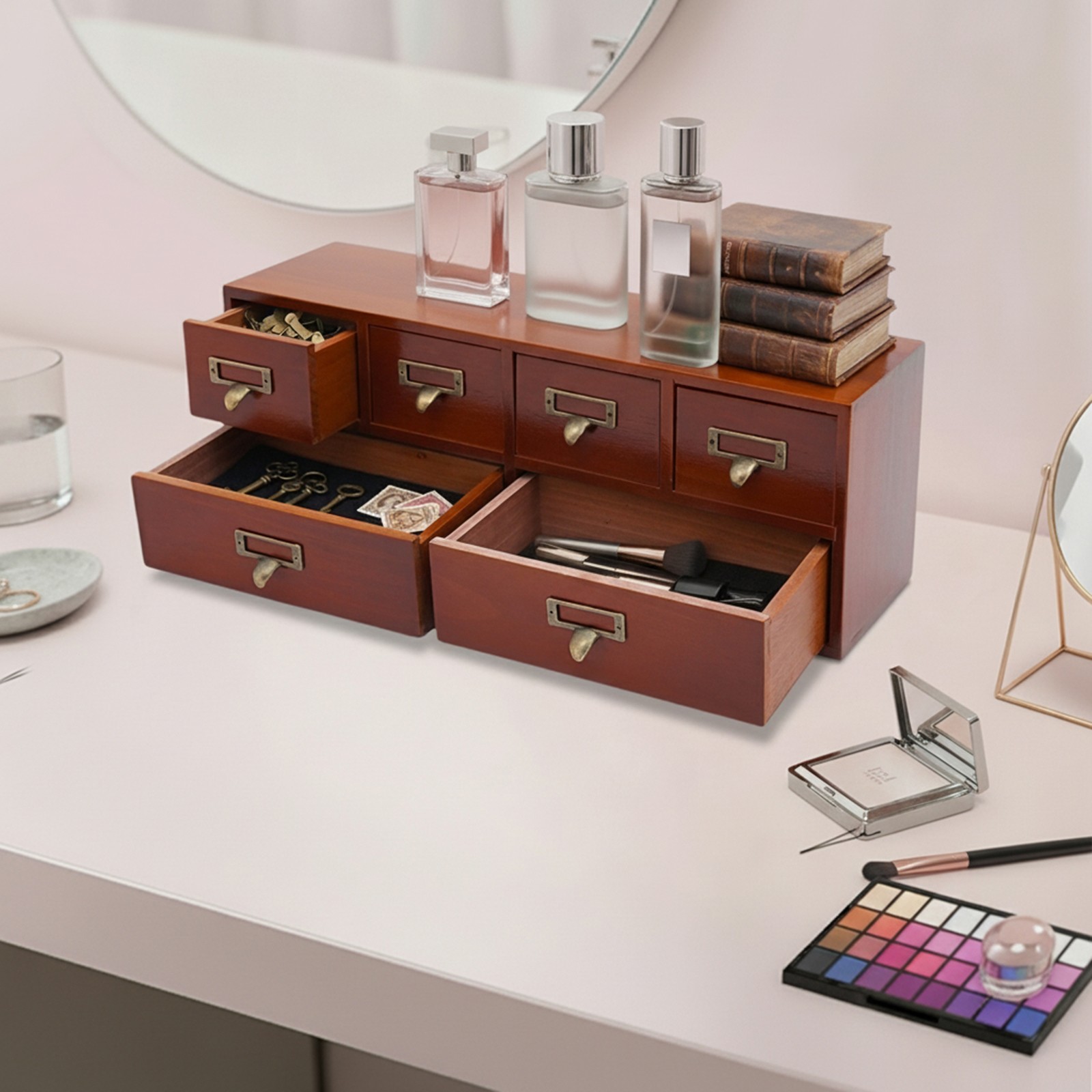 Retro Style Desktop Organizing Cabinet with 6 Drawers Desk Organizer Storage