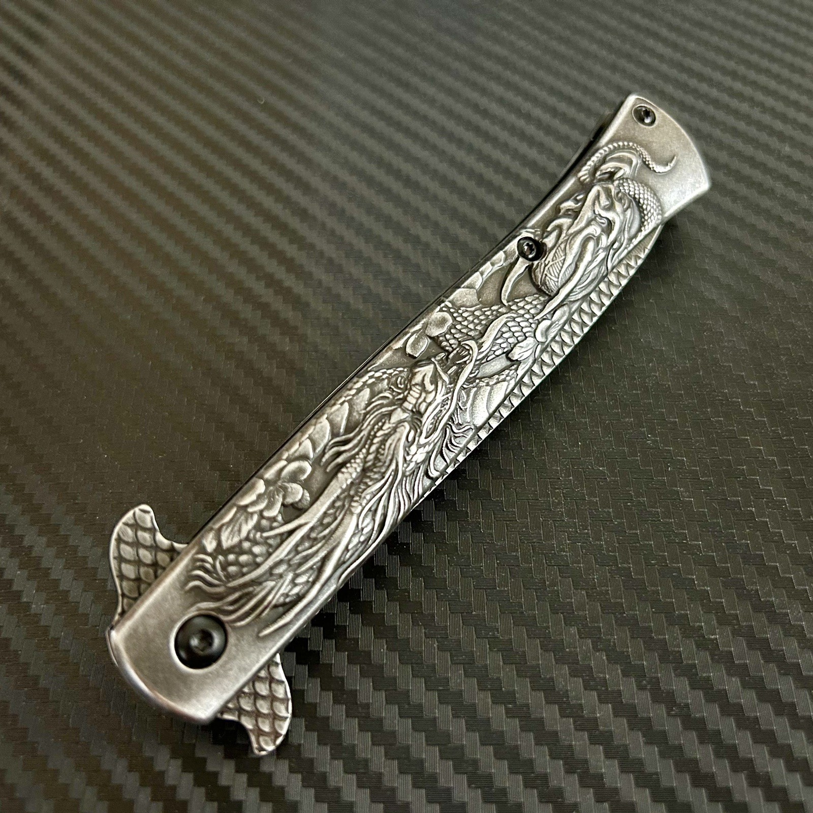 9” Stonewashed Dragon Tactical Spring Assisted Open Blade Folding Pocket Knife