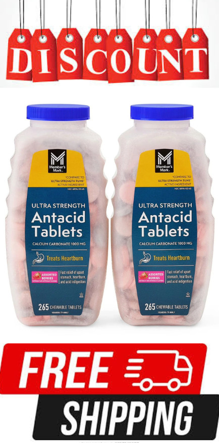Member's Mark Ultra Strength Antacid Chewable Tablets, Assorted Berry, 265 Count