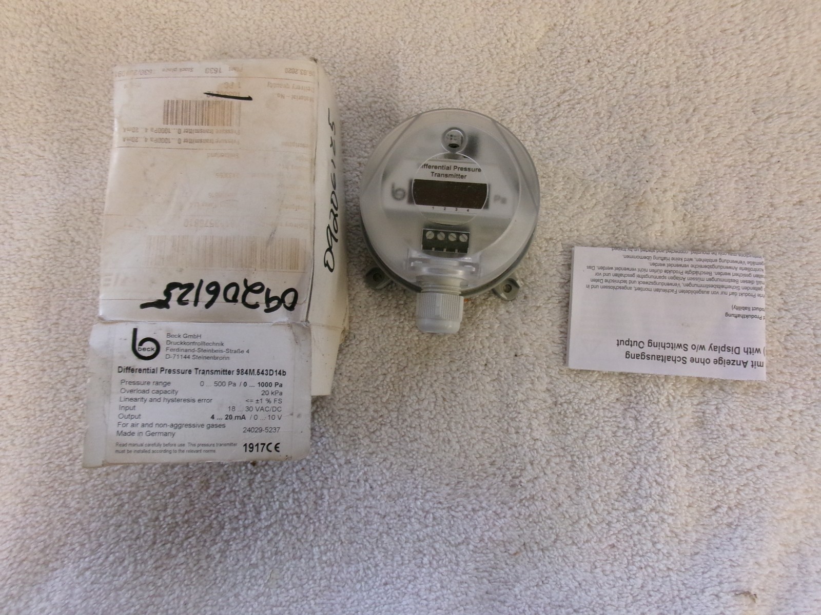 NIB Beck Differential Pressure Transmitter   984M.543D14b