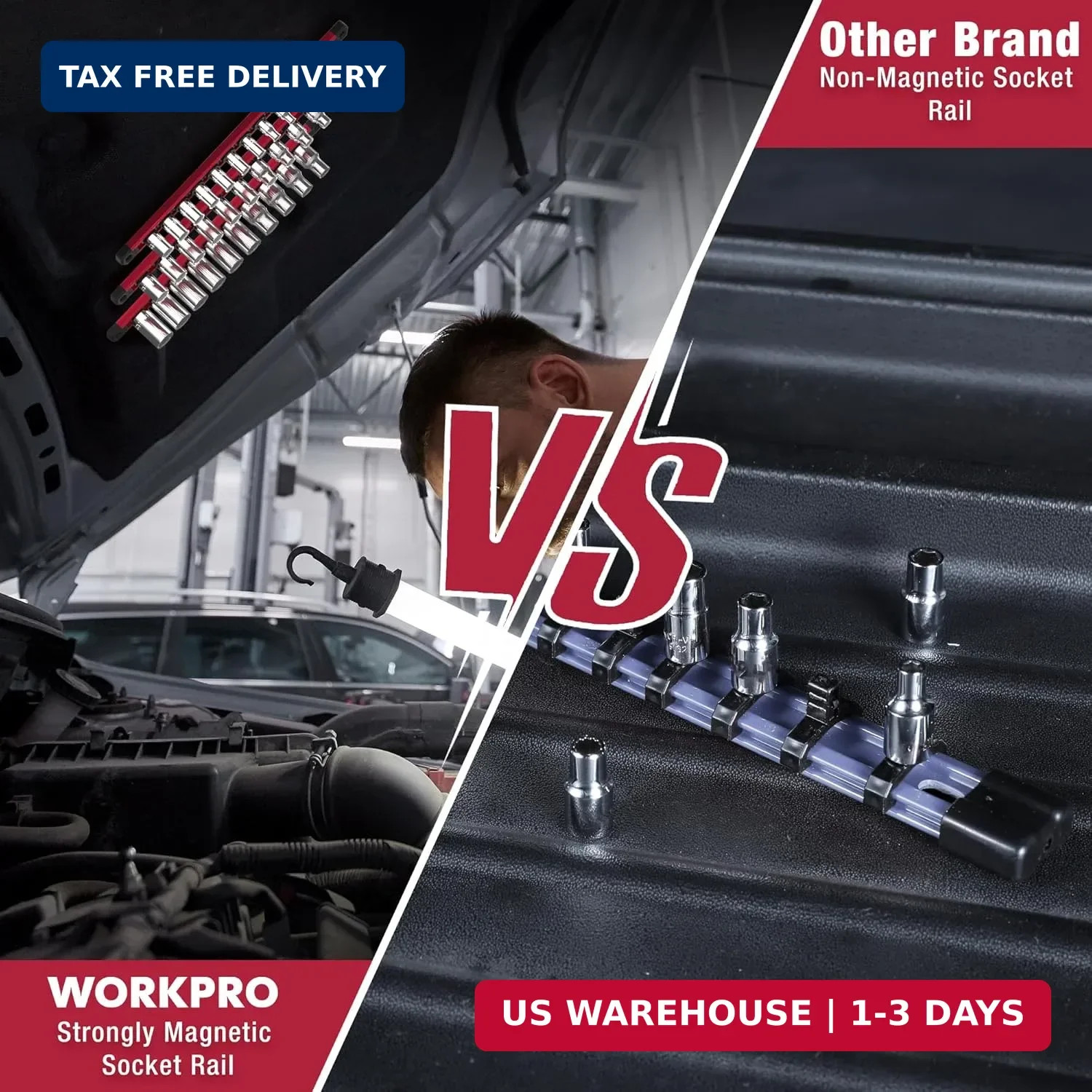 WORKPRO Magnetic Socket Organizer, Heavy Duty 3/8-Inch Drive Socket Rail | 1 Pie