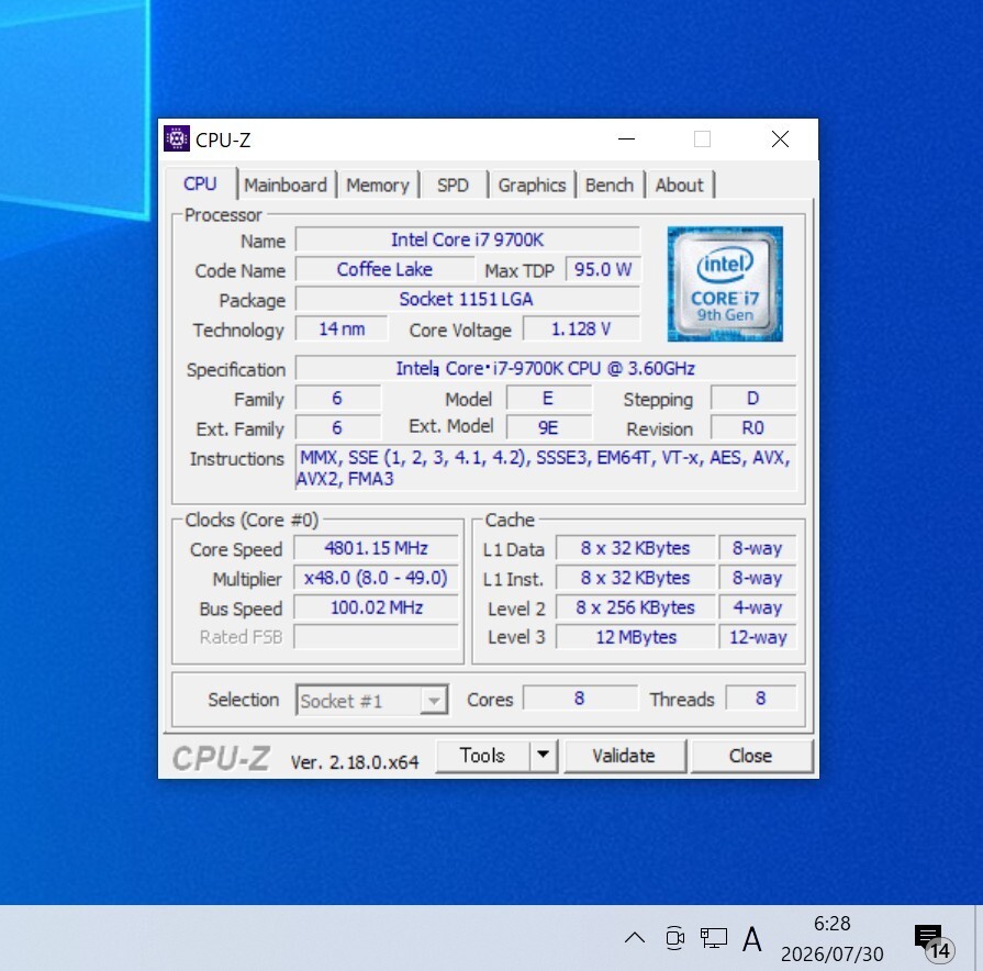 CPU Intel Core i7-9700K 3.6GHz 8-core8-thread CoffeeLake PC Parts Intel Working