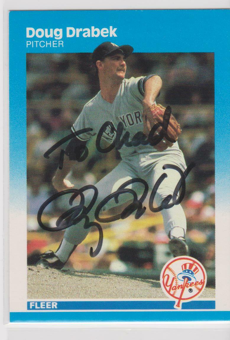 DOUG DRABEK NEW YORK YANKEES  1987 FLEER #96 PERSONALIZED AUTOGRAPHED CARD