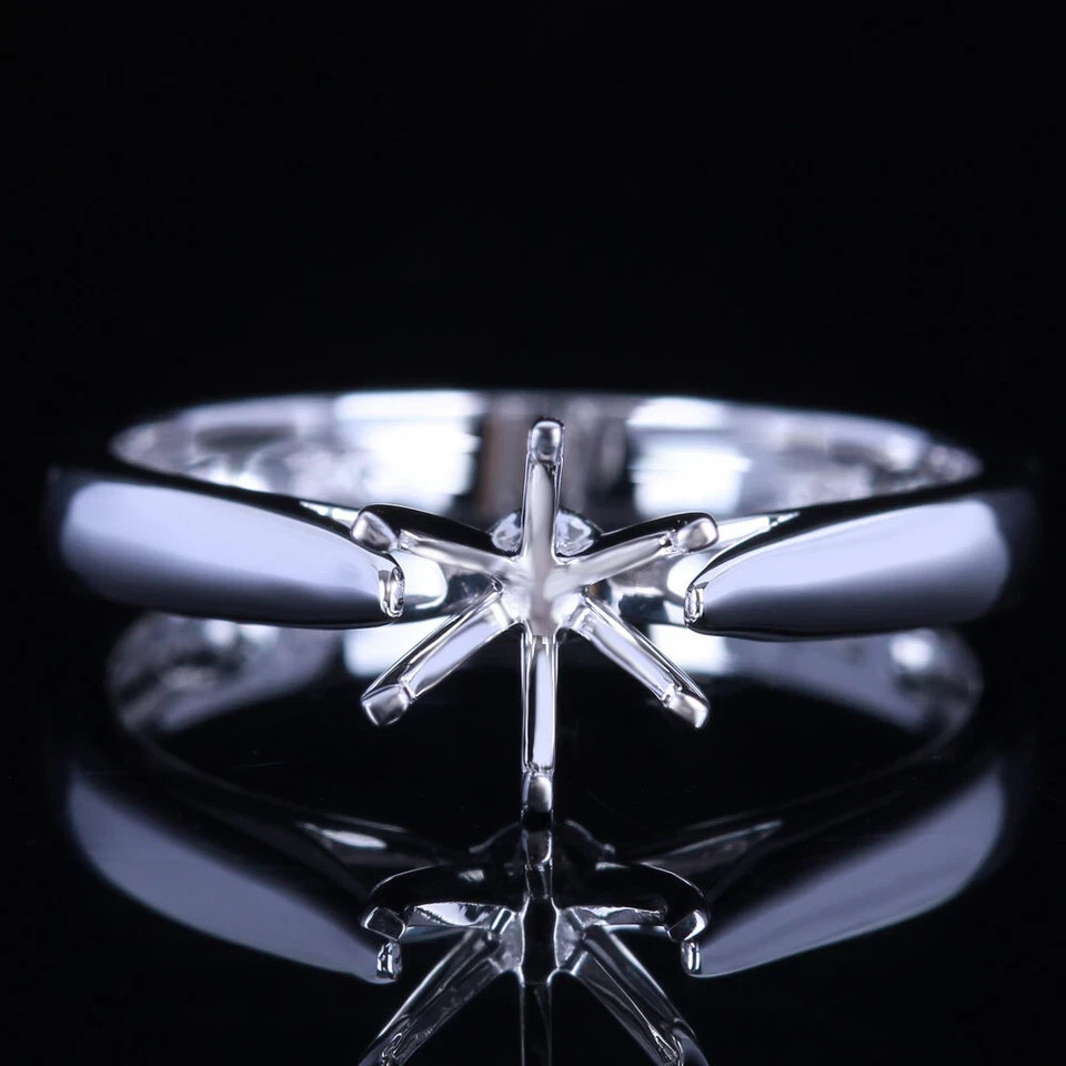 925 Sterling Silver Semi Mount Ring Setting 8mm Round Solitaire Wedding Ring