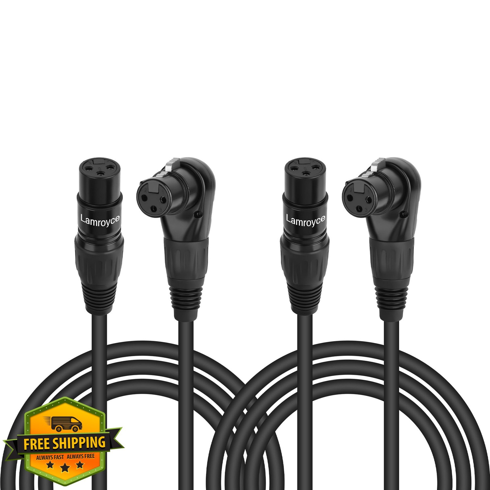 Right Angle XLR Mic Adapter Cable, 90 Deg, 1.5 Ft, 2-Pack