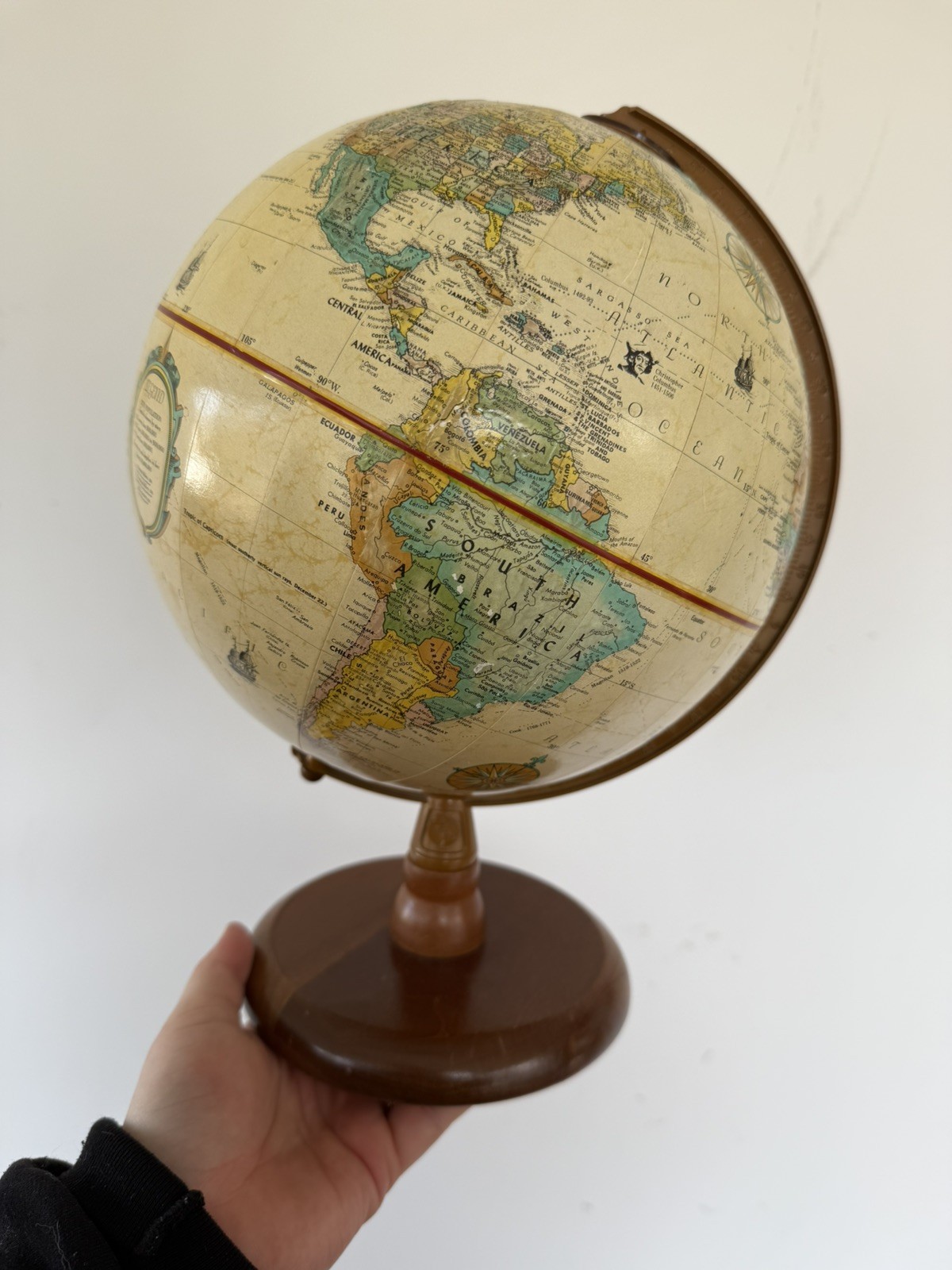 Vintage Replogle 12” World Classic Series Globe, Raised, mid-century map.