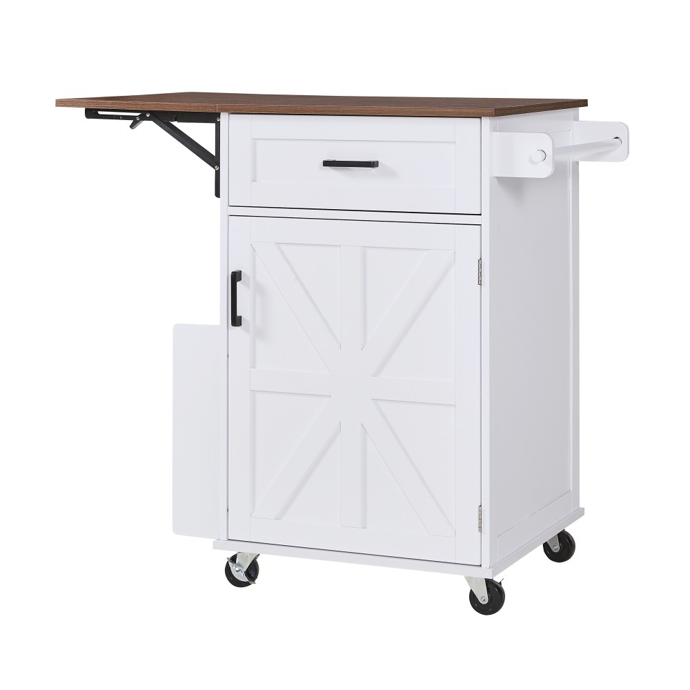 39.3" Farmhouse Kitchen Island with Drop Leaf, Kitchen Storage Island