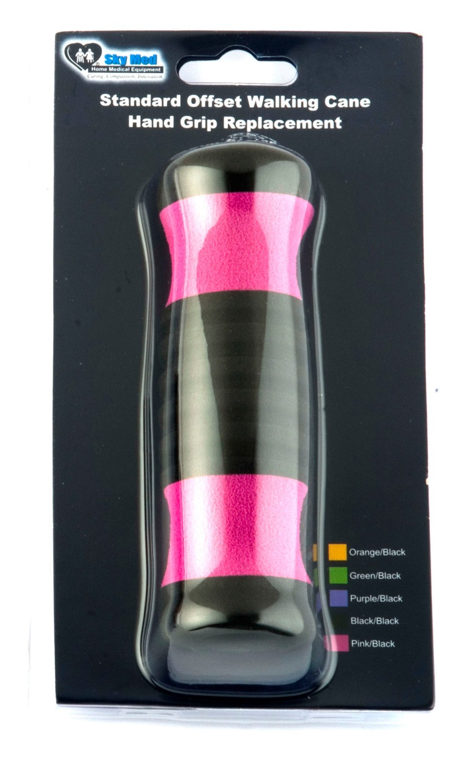 Pink and Black Replacement Walking Cane Grip with Wrist Strap, Offset Handle