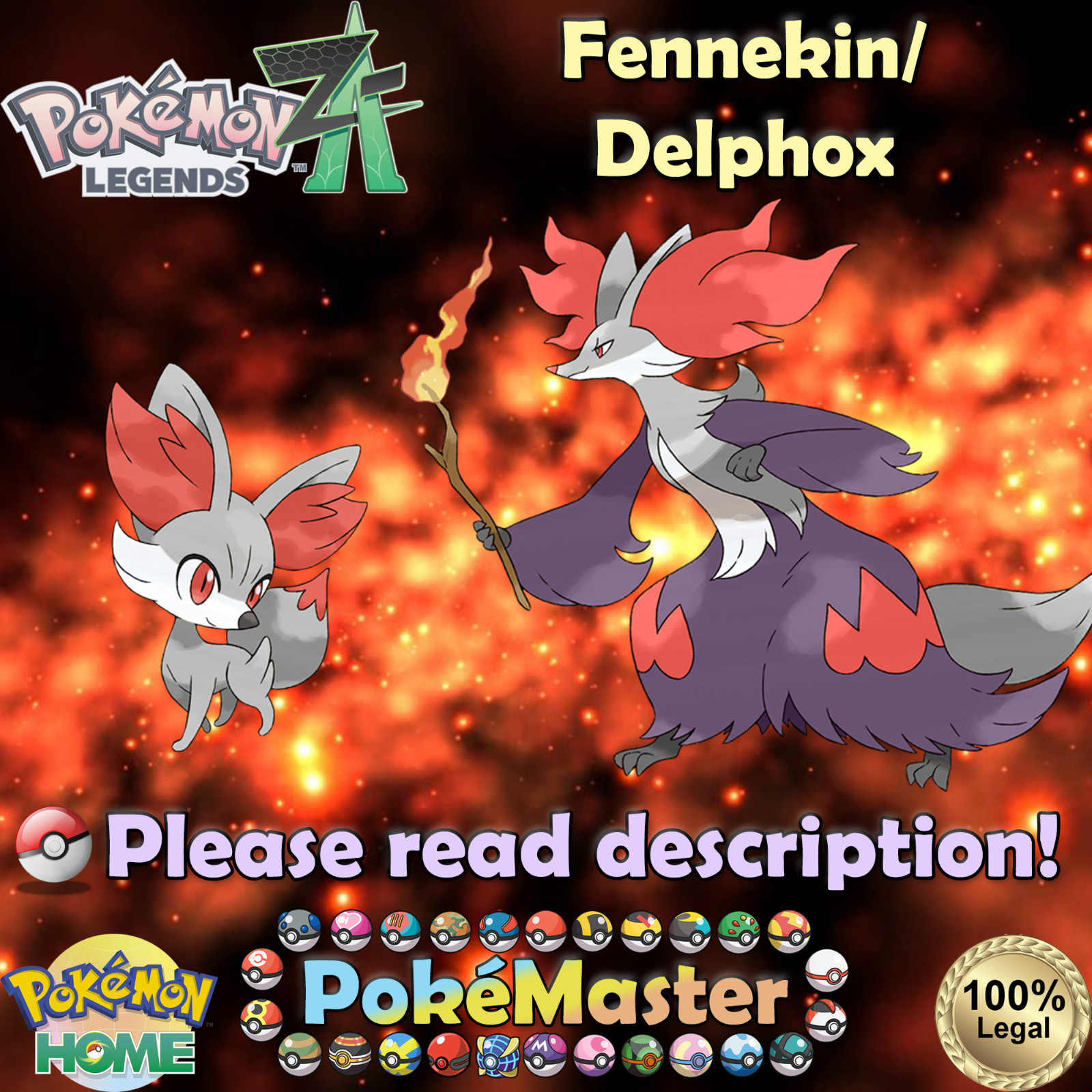 💚Shiny Non-shiny Alpha Fennekin Delphox 6IV💚Pokémon Legends: Z-A (💯Legal)