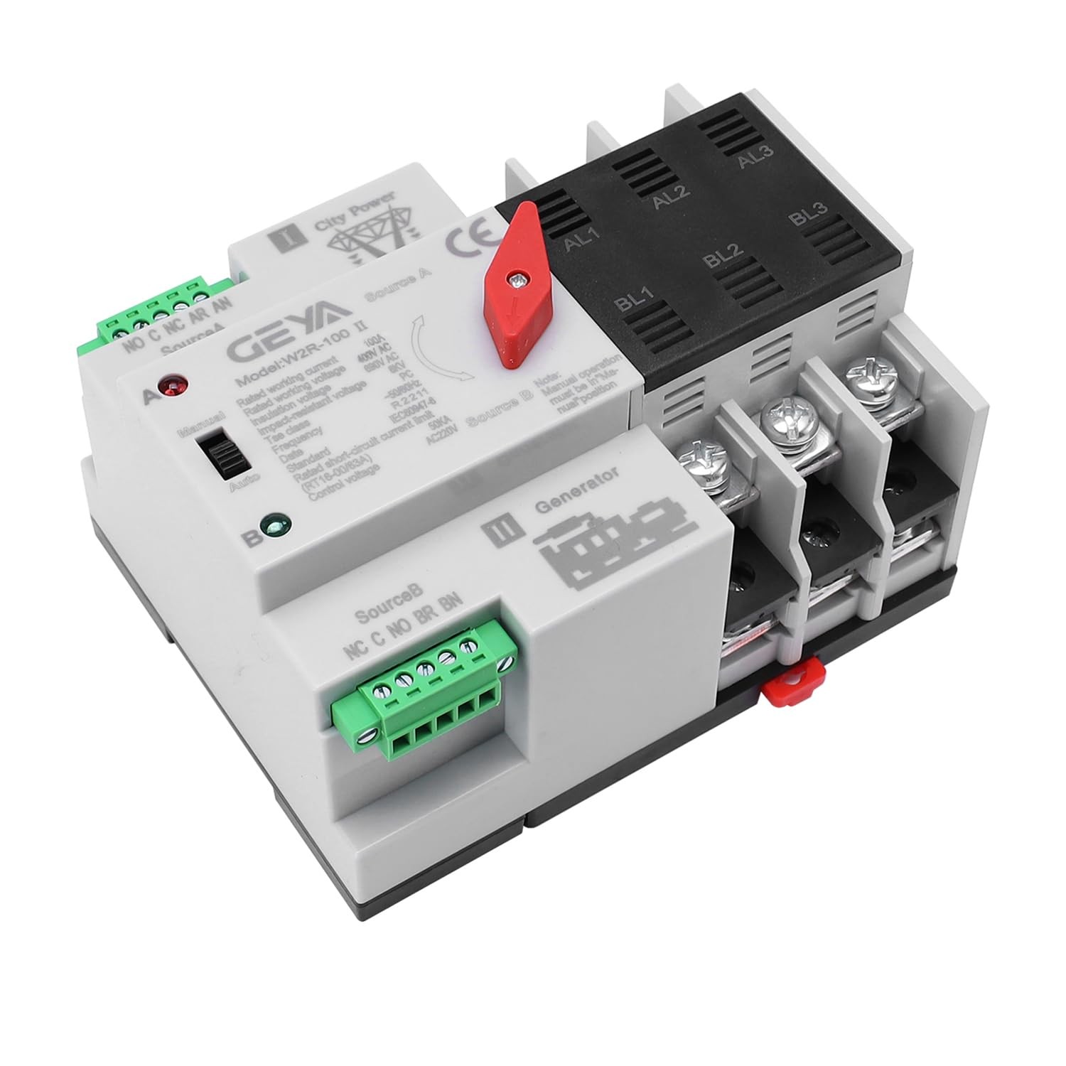 GAEYAELE Automatic Transfer Switch Three Phase ATS 100A 3P-100A-220V, Black