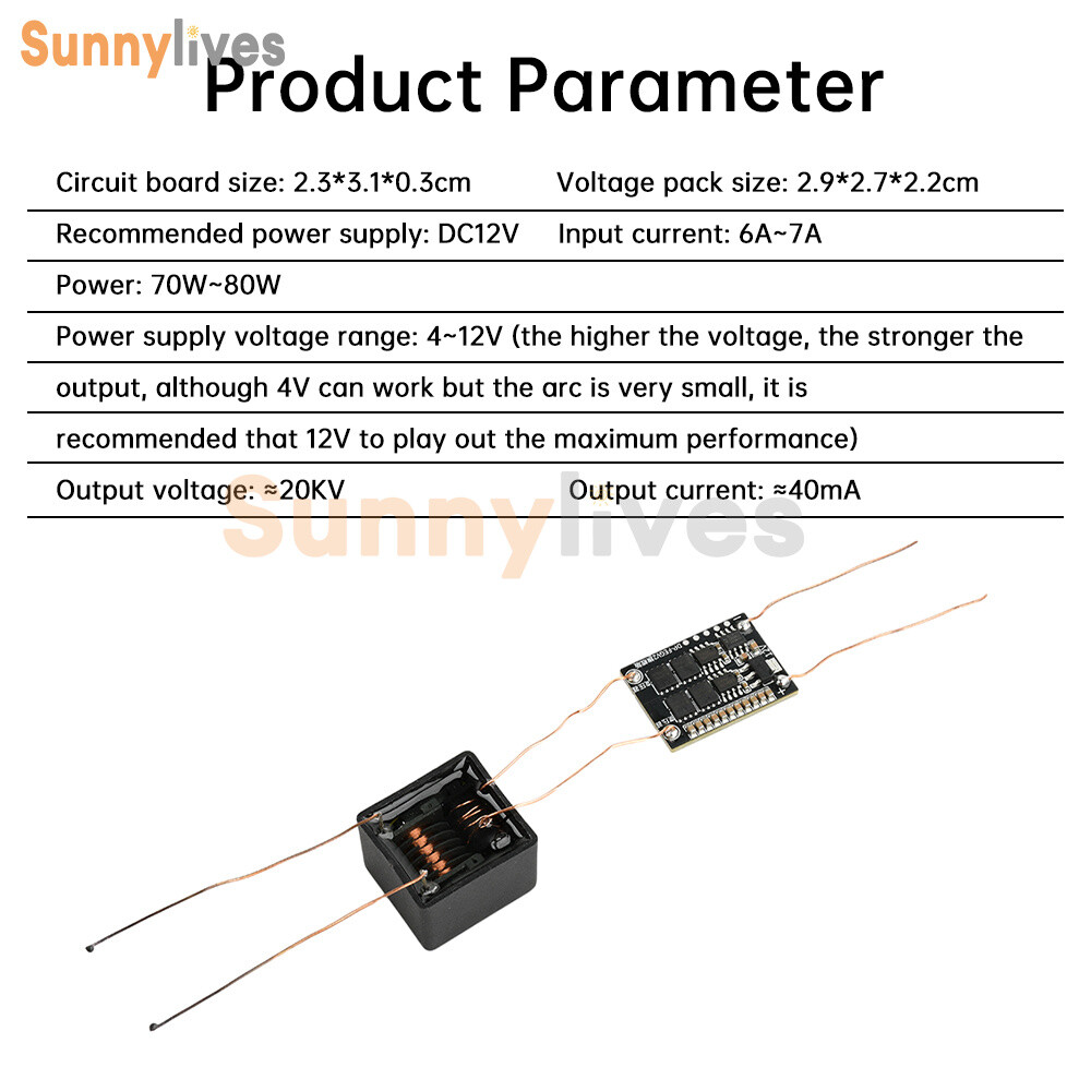DC 4-12V to AC 20KV High Voltage Ignition Module Boost Coil High Frequency AC