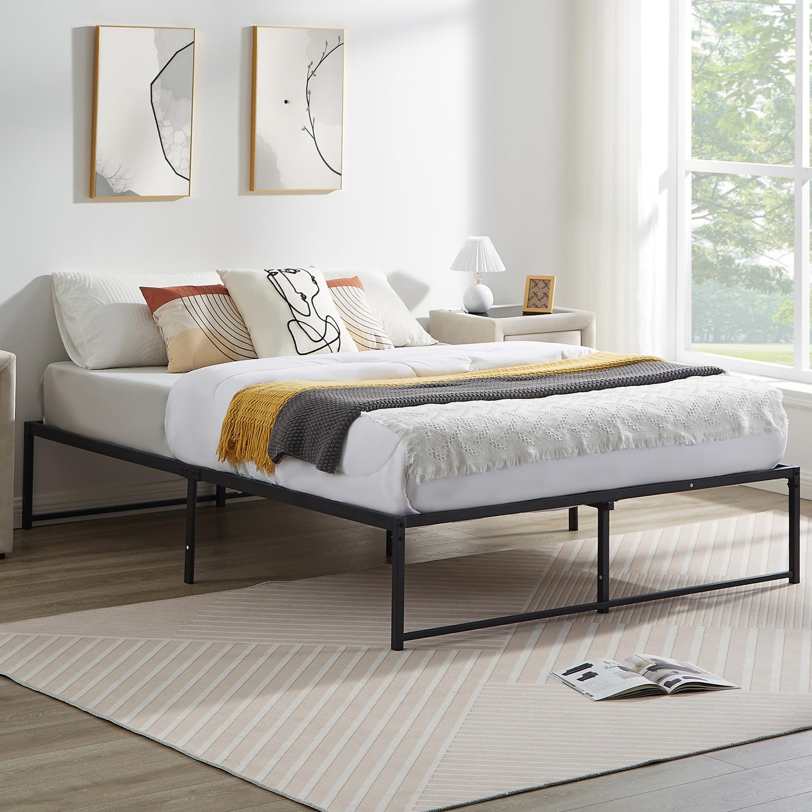 VECELO 14 Full Bed Frame/Metal Platform Mattress Foundation/No Box Spring Needed