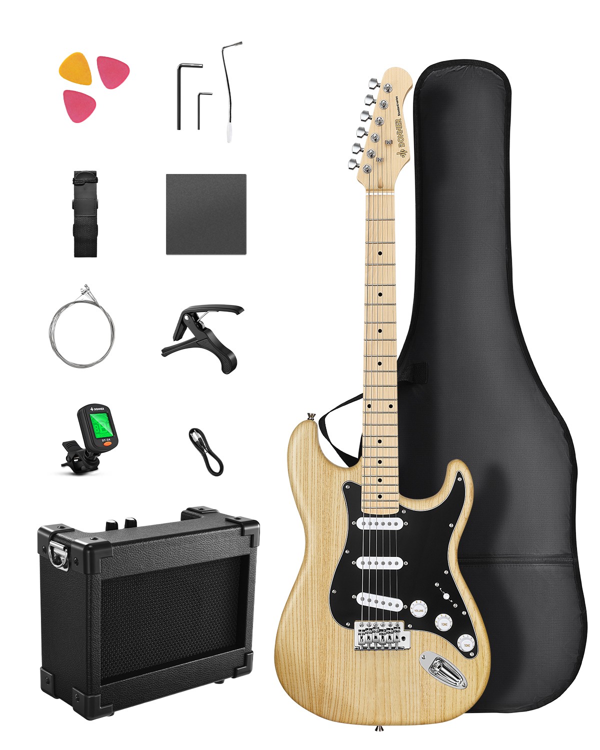 🎸 Donner DST-80 Electric Guitar Bundle With Amplifier & Accessories | Natural