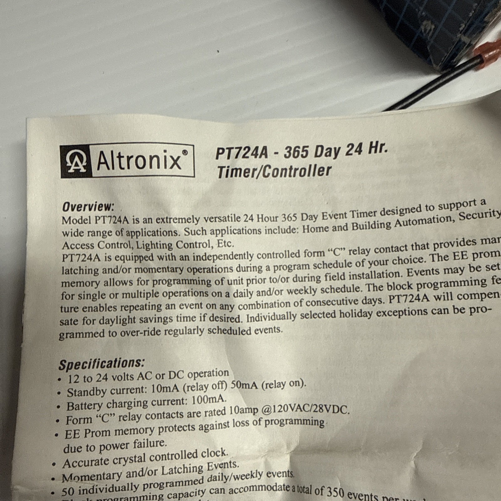 Altronix PT724A Timer/Controller 365 Day 24-Hour Function