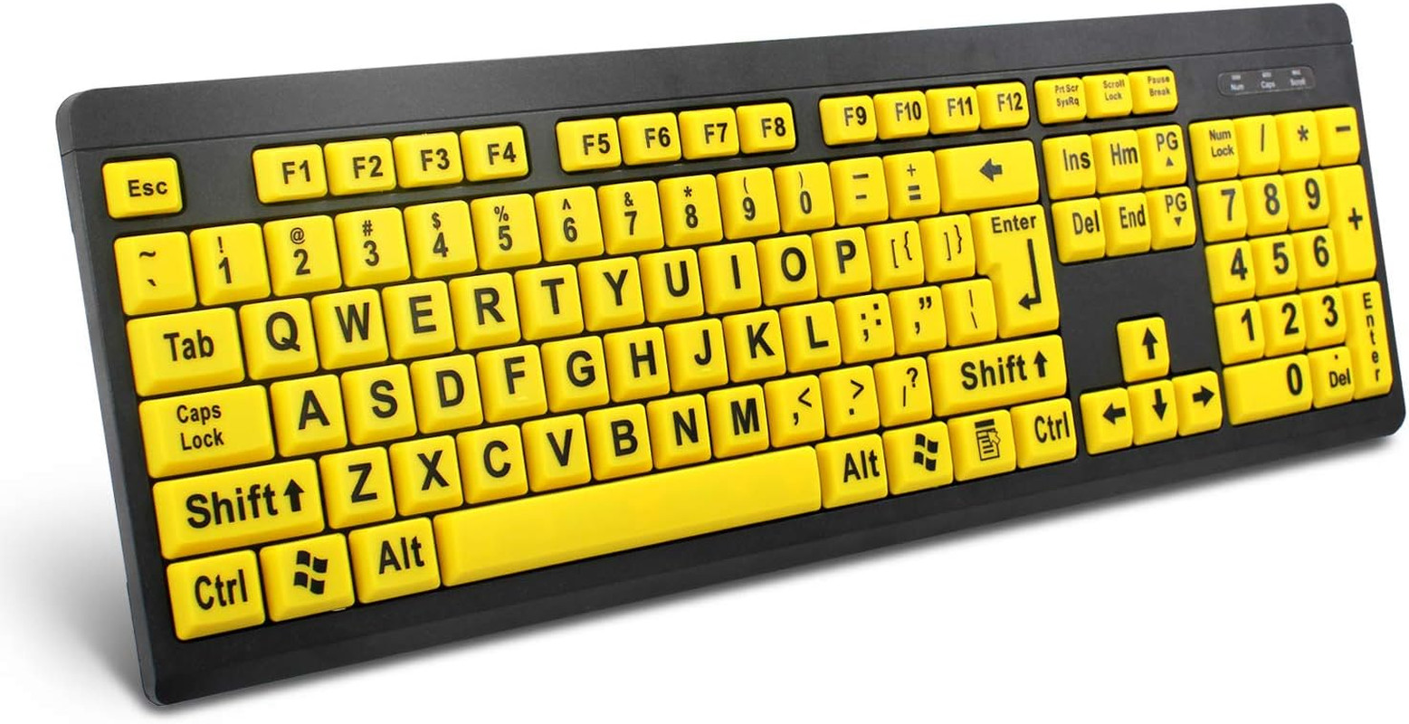 Large Print Computer Keyboard, Wired USB High Contrast Keyboard with Oversize...