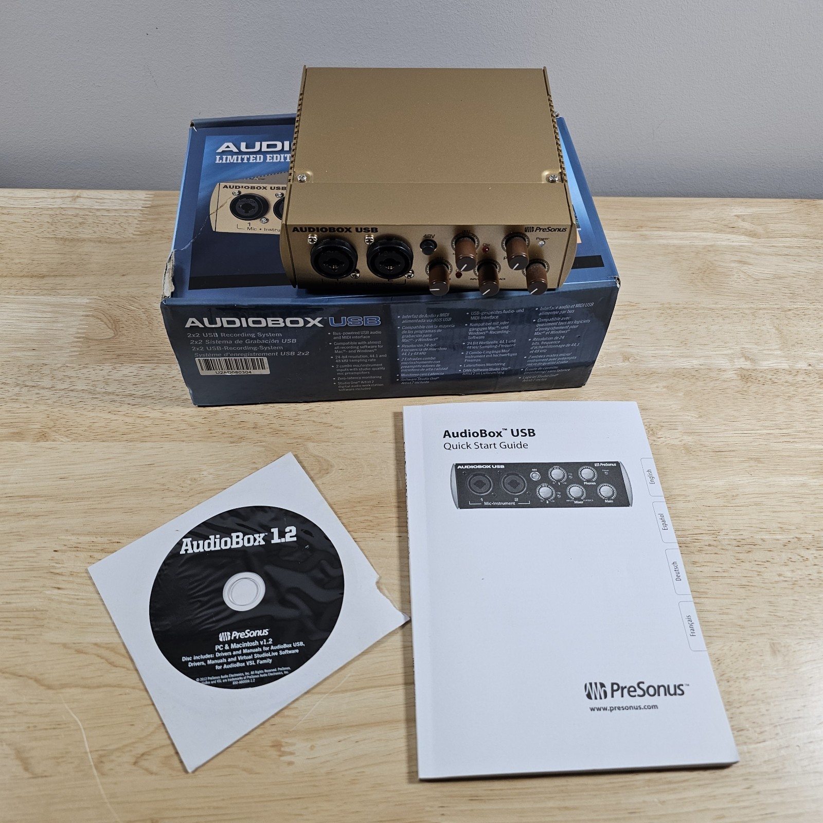 PreSonus AudioBox USB Limited Edition 2x2 Interface Phantom Power Software Gold