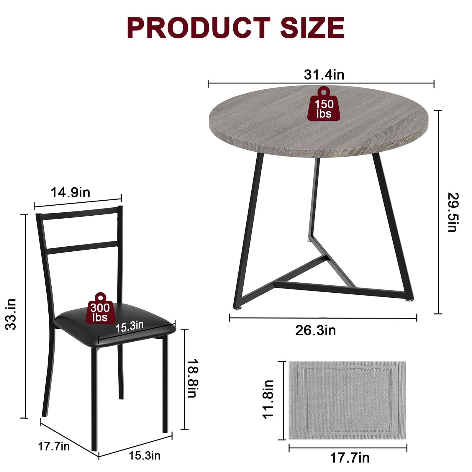 Round Dining Table Set for 2, Kitchen Table with 2 Upholstered Chairs for Small