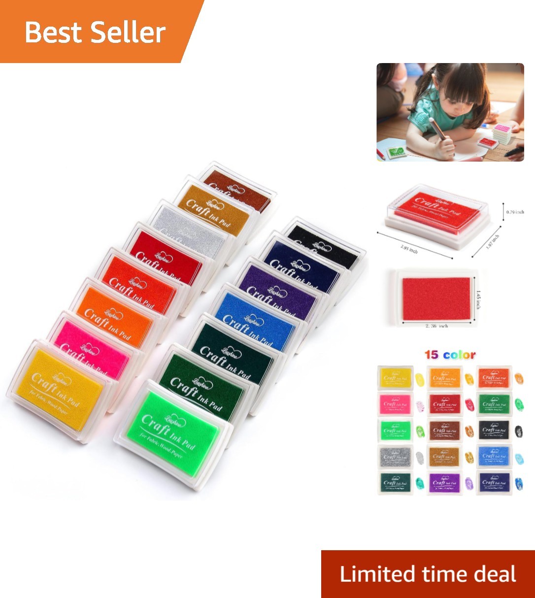 High-Quality 15 Color Ink Pads for Paper, Wood, Fabric - Perfect for Crafting