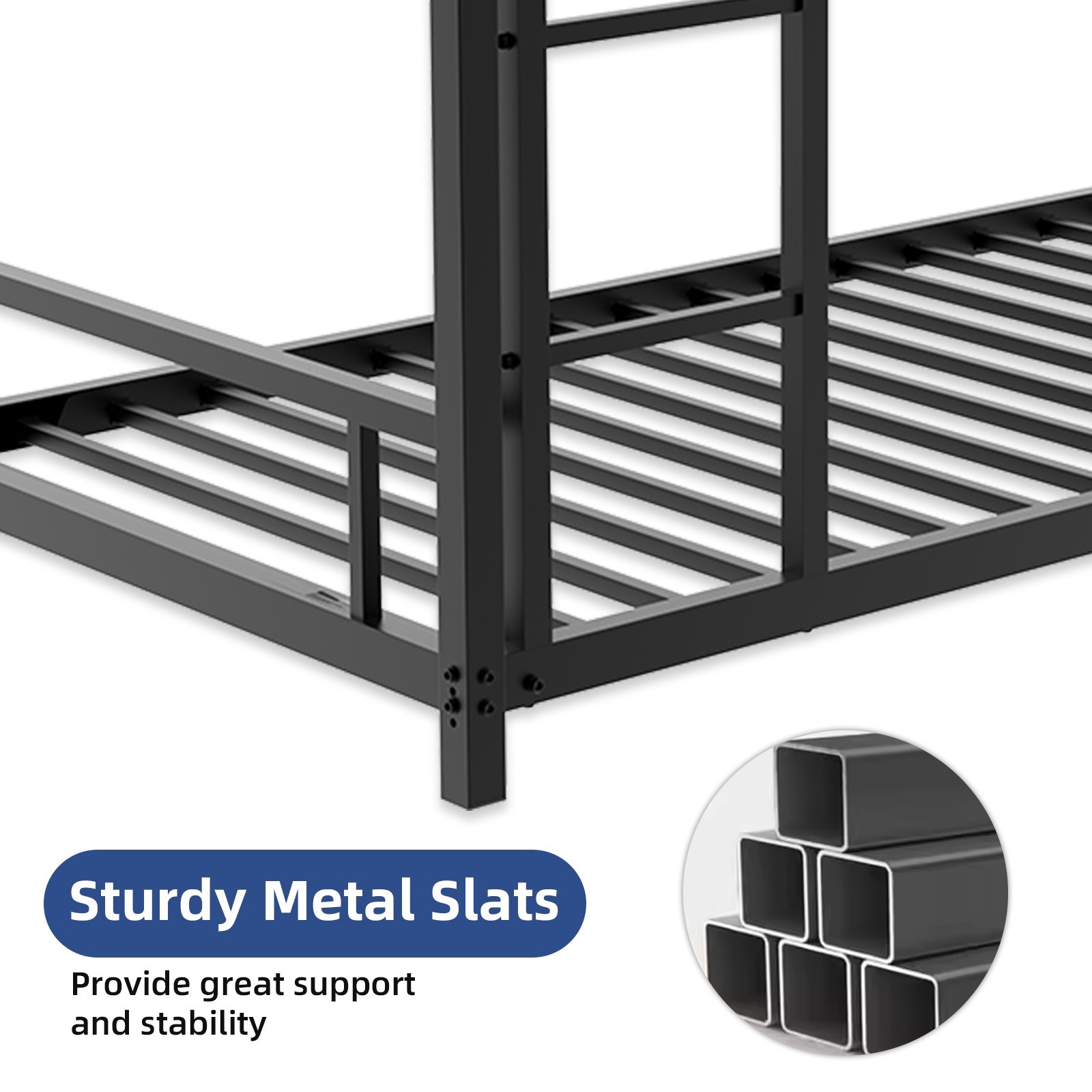 Metal Twin over Twin Bunk Bed Heavy-duty Sturdy Metal w/ Safety Guardrail Black