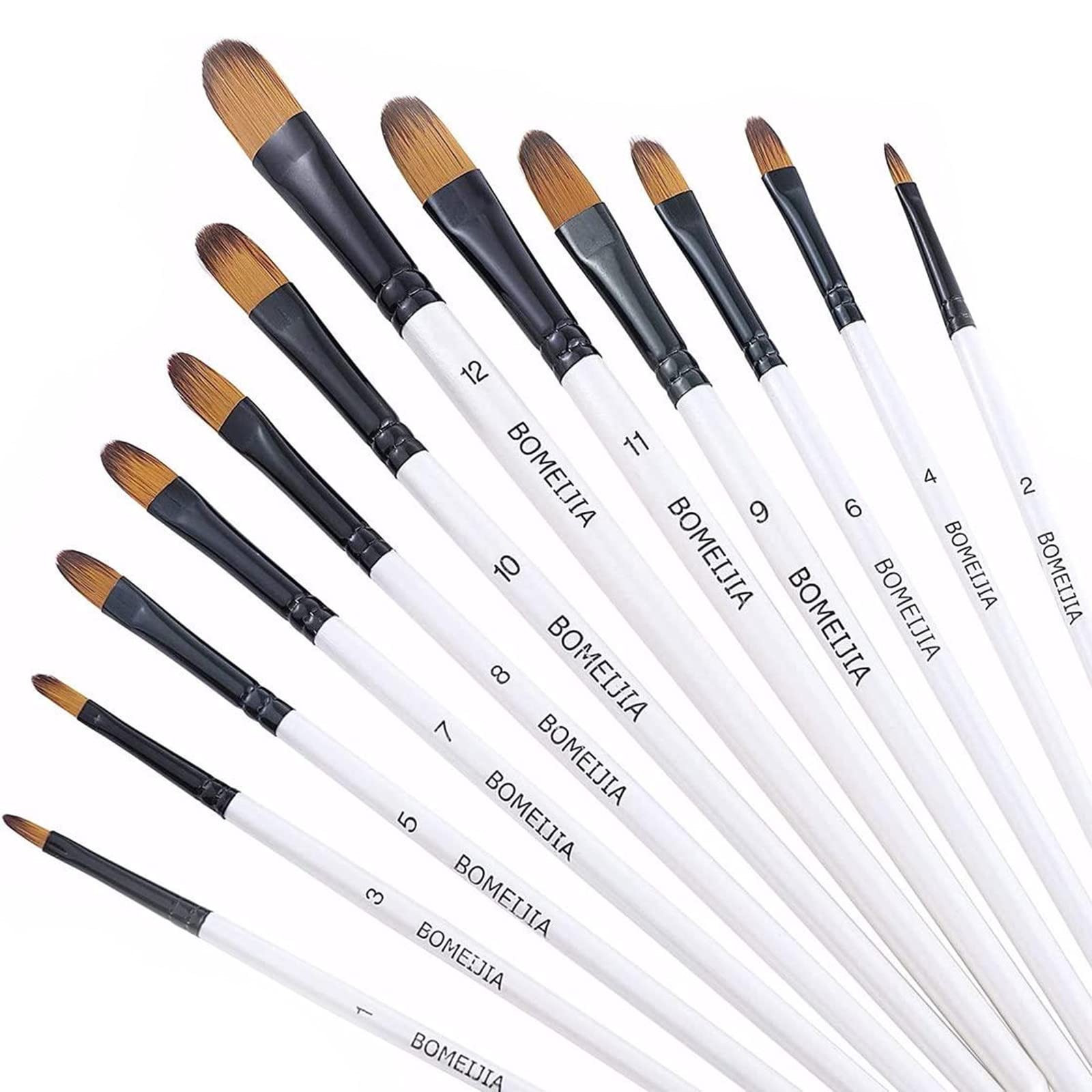 Filbert Paint Brushes Set, 12 PCS Artist Brush for Acrylic Oil Watercolor Gouach