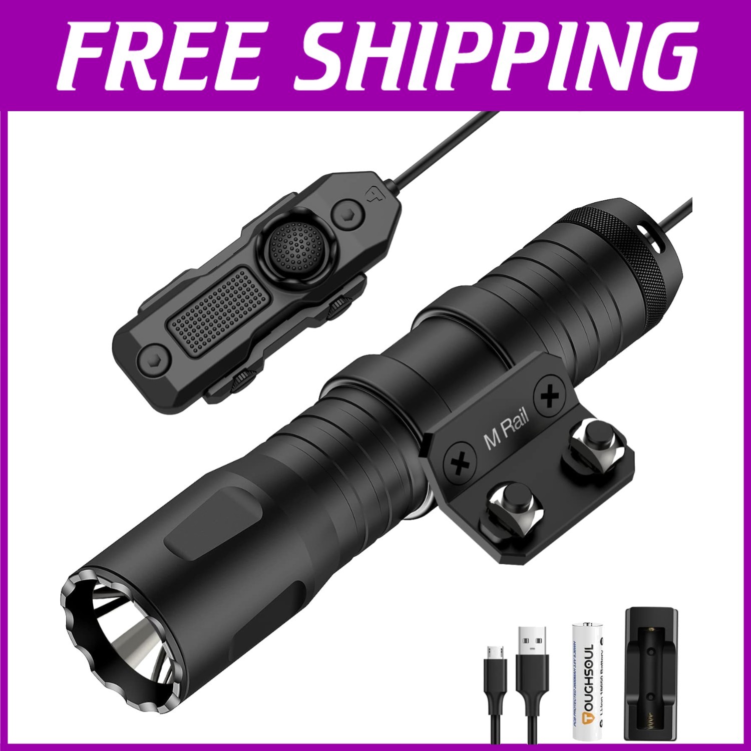 Compact 1250 Lumens M-Rail Flashlight - Rechargeable Battery