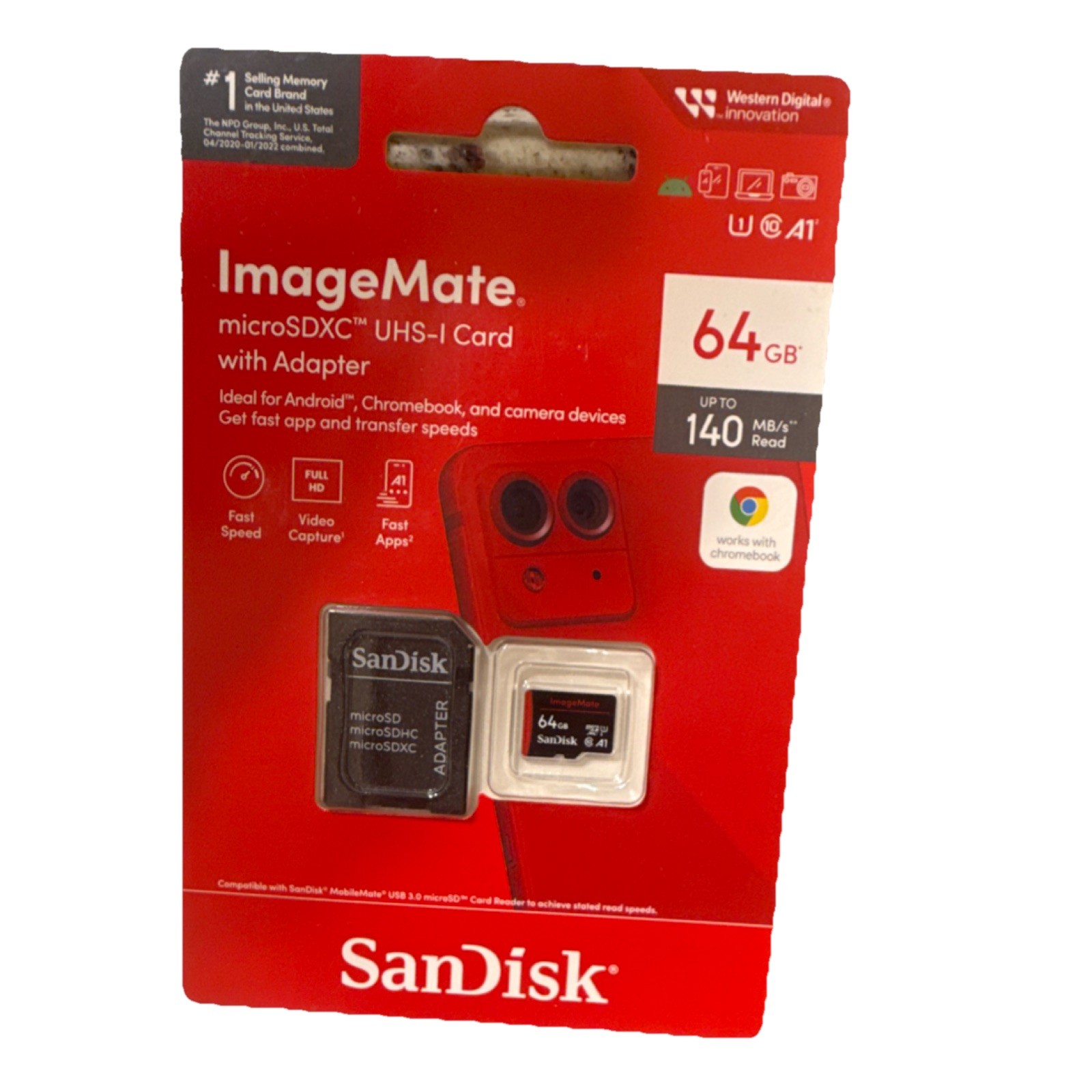SanDisk ImageMate microSDXC UHS-I A1 64GB Fast Speed Card w/Adapter