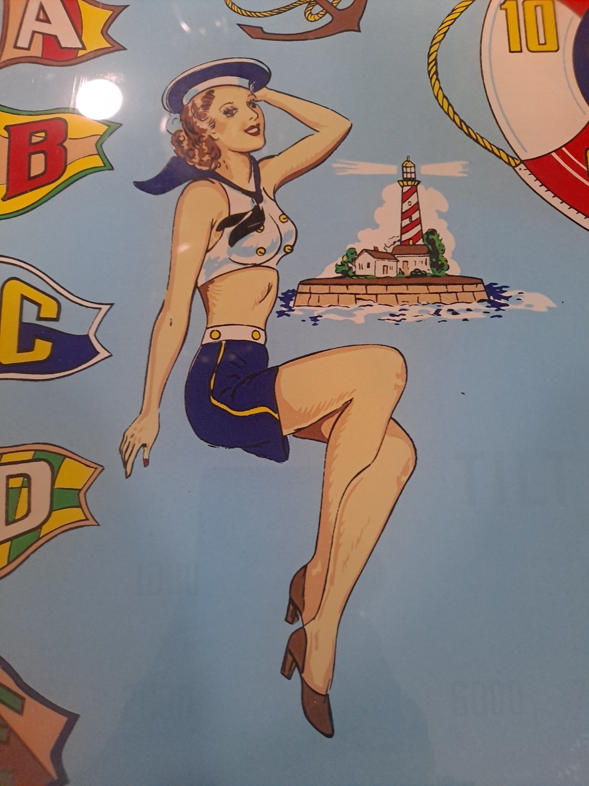 GOTTLIEB,S, ON DECK, Original Pinball Machine BACK GLASS, 1964