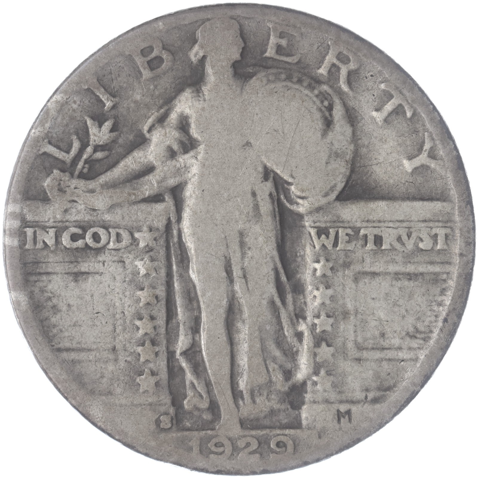 1929 S Standing Liberty Quarter 90% Silver Very Good VG See Pics N779