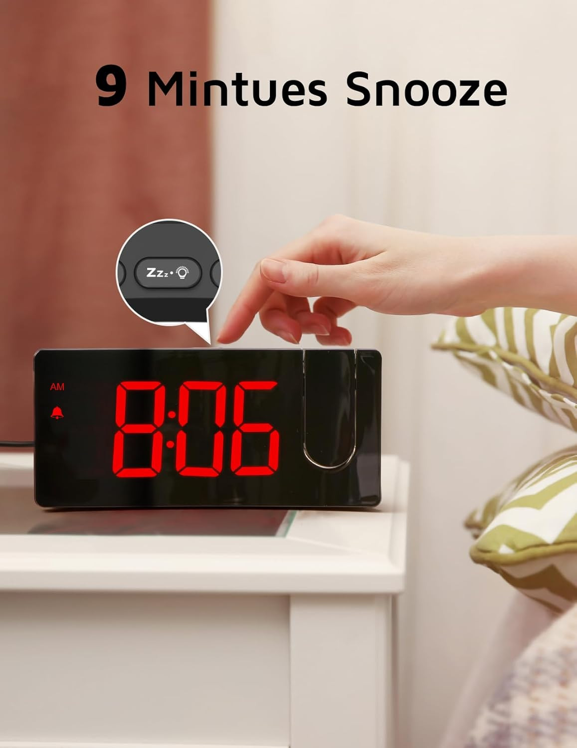 Projection Alarm Clock, Digital Clock with Modern Curved Design 180° Rotatable P