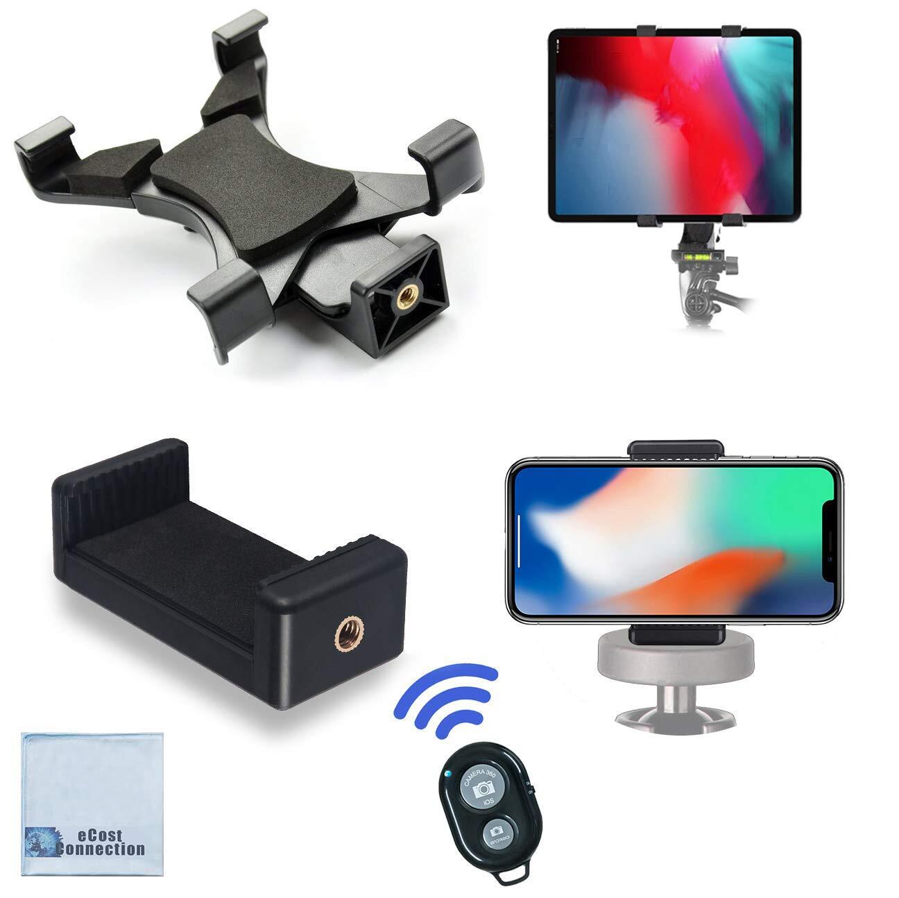 Universal Tablet Tripod Mount + Universal Smartphone Mount + Wireless Remote For