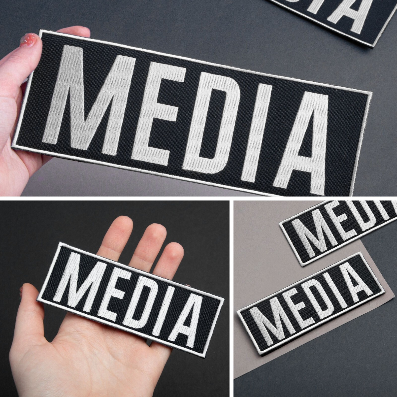 2-Piece Embroidered MEDIA Patch for Vest, Jacket, Hook & Loop, Large & Small