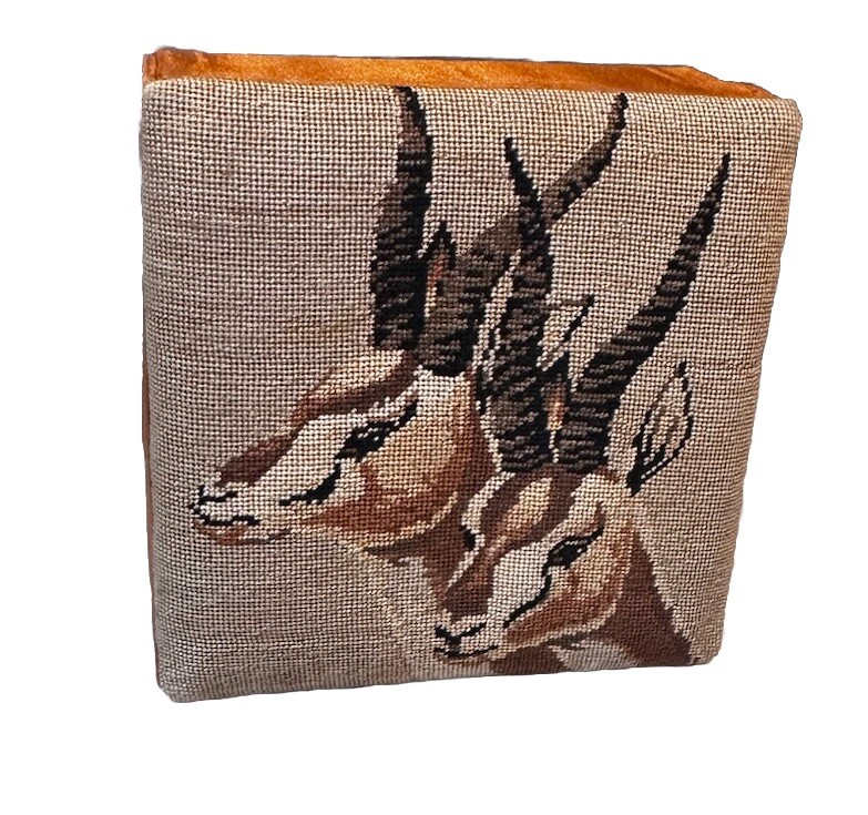 Vintage Tapestry Satin Antelope Trinket Box 4" Wide 2" Tall Hand Made